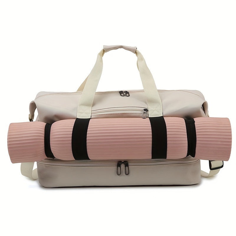 Large Capacity Travel Bag, Casual Outdoor Hiking Tote Bag, Nylon, Mixed Color, Random Printing, No Edge Paint, with Separation of Wet and Dry, for Women, Fitness, Yoga, Weekend Overnight