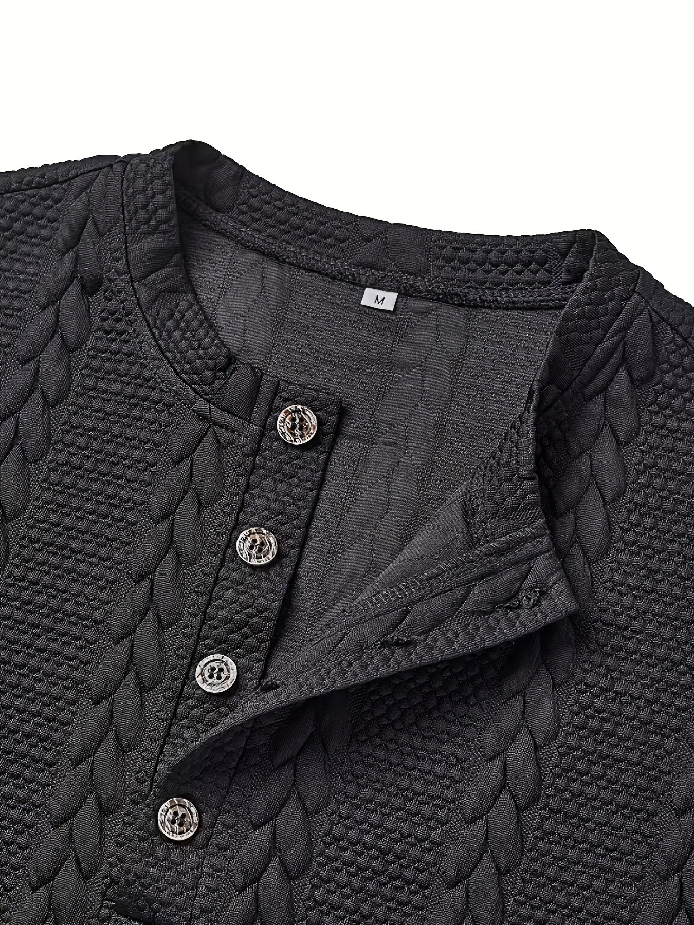 Men'S Fashion Knitted Shirt | Casual Crew Neck, Half Placket, Button Details, Short Sleeves, Solid Color with Slight Stretch Fabric - CLQWE - ayq