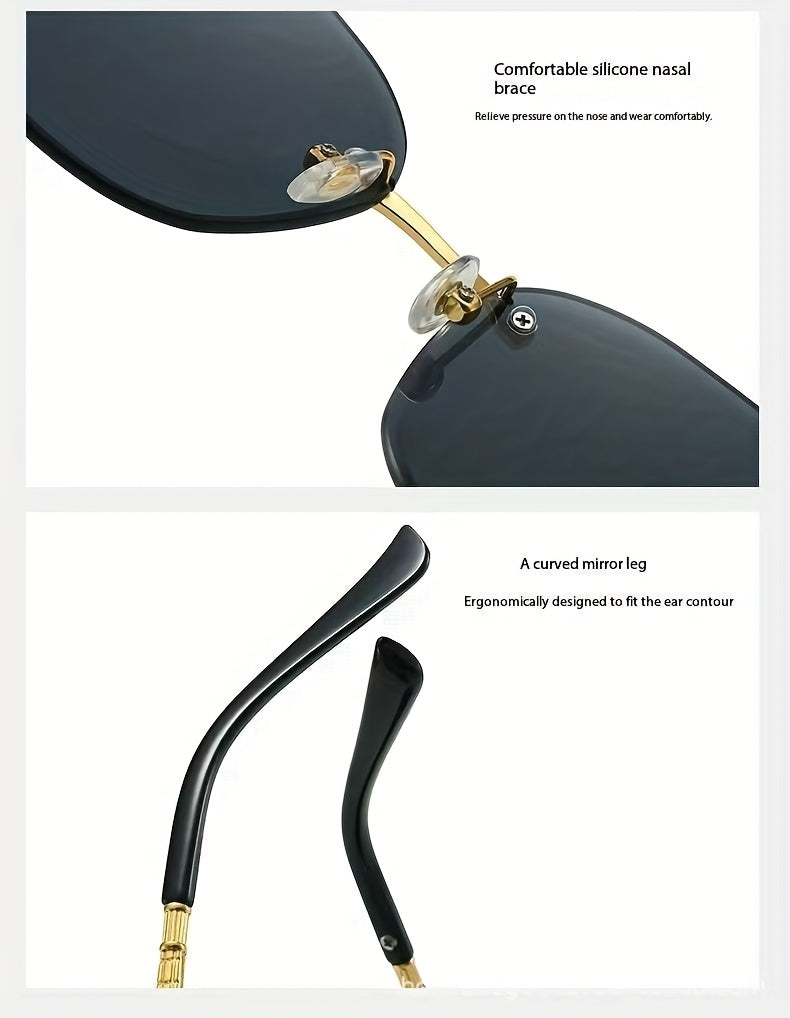 1 Pair Photochromic Square Fashion Glasses with PC Lenses & Golden-Tone Metal Frame - Transition Photochromic Lens Glasses, Rimless Design, Ideal for Trendy Men & Women, Perfect for Daily Wear & Gifting, Fashion Glasses|Squar