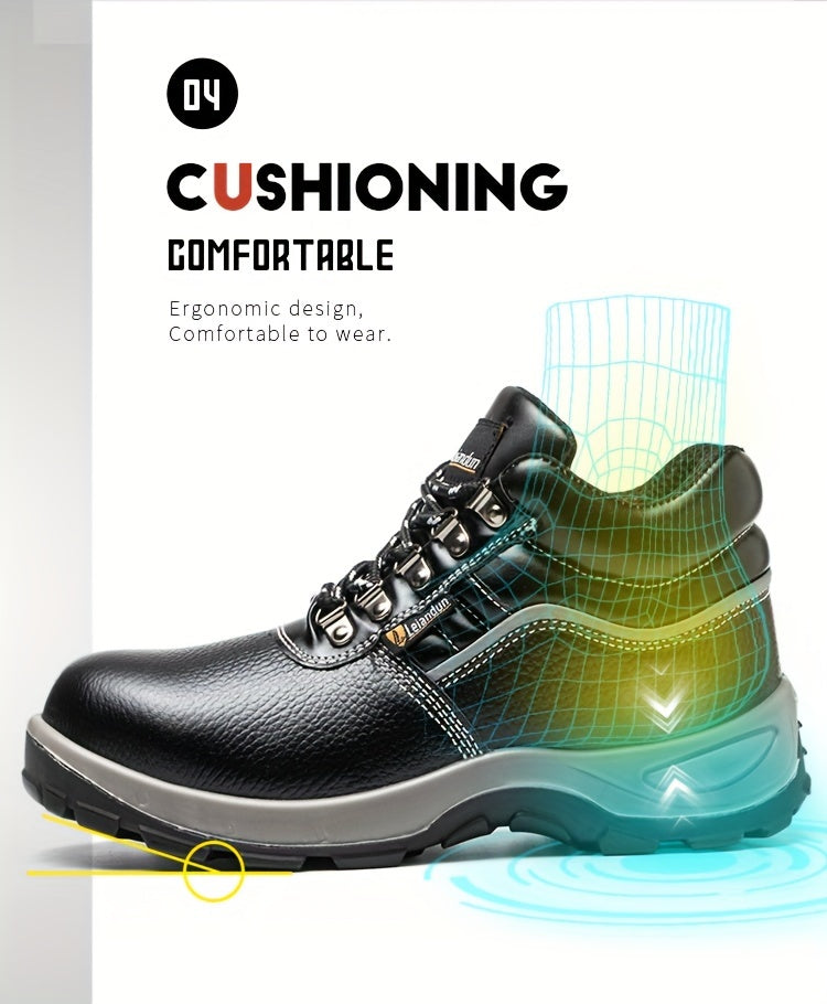 Reinforced Anti-Puncture & Anti-Smashing Safety Work Boots for Men - Heavy-Duty Steel Toe Cap, Anti-Piercing Cushioned Insole, PU Upper & Lining, All-Terrain Traction - Winter/Spring/Fall Construction/Industrial/Construction/