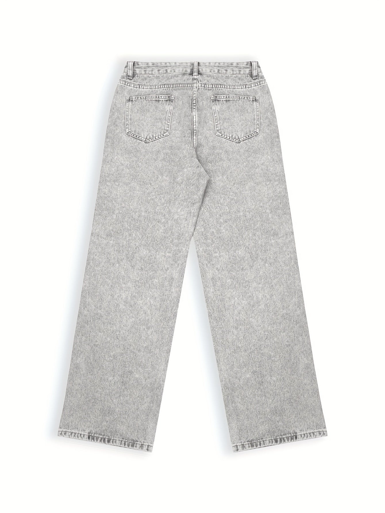 Women'S Casual Mid-Waist Wide Leg Jeans, 76% 13% Viscose 11% Polyester, Non-Stretch Denim, Solid Color, Washed Finish, Long Length, Zipper Fly, All Seasons, Woven Fabric, 390g/m² - Trendy Retro Loose Fit