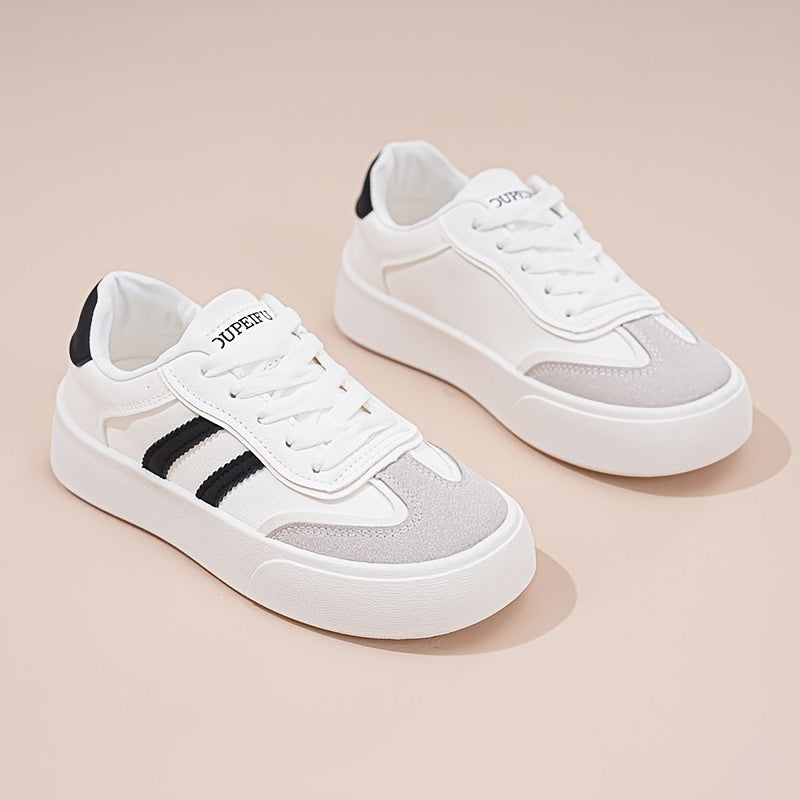2024 New Arrival Women'S Casual Sneakers with Stripes, All-Season, Low Top, Lace-Up Closure, Plain Toe, Man Made Upper, Fabric Inner, PVC Sole, Non-Woven Fabric Insole