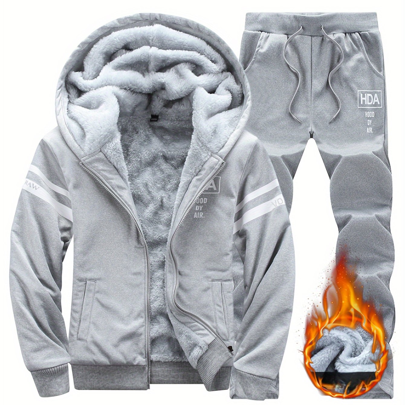 Autumn and Winter Men's Sports and Casual Suit, Men's Plus Velvet Thickened Sports Suit, Hooded Open Cardigan Fitness Suit, Warm Home Suit, Two-piece Set