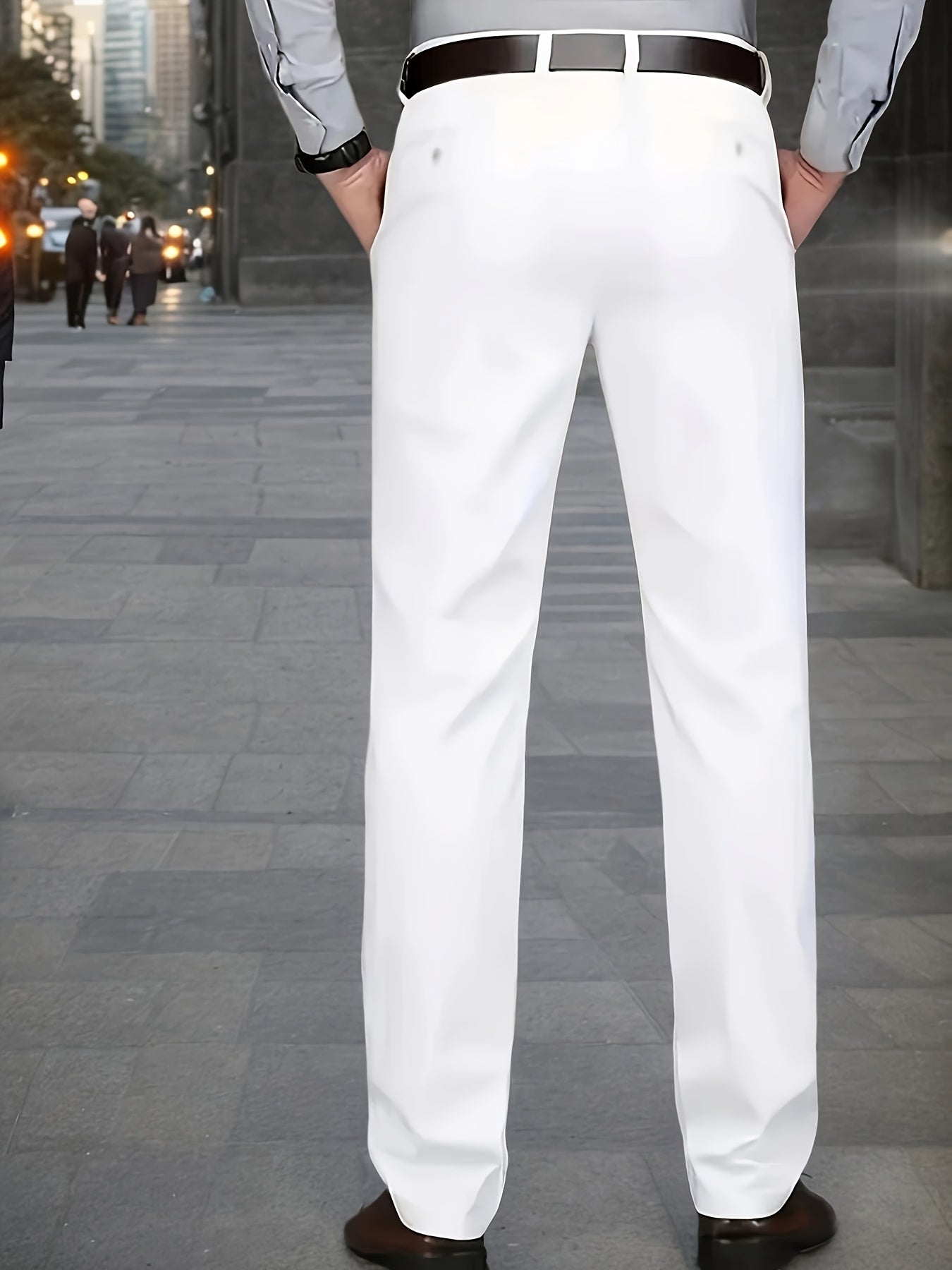 Men's Sleek Stretch Dress Pants - Solid Color Black, Comfort Fit with Subtle Stretch, Polyester Fabric, Mid-Rise, Machine Washable, Perfect for Business Casual & All-Season Wear, Business Casual Pants | Sleek Trousers | Easyc
