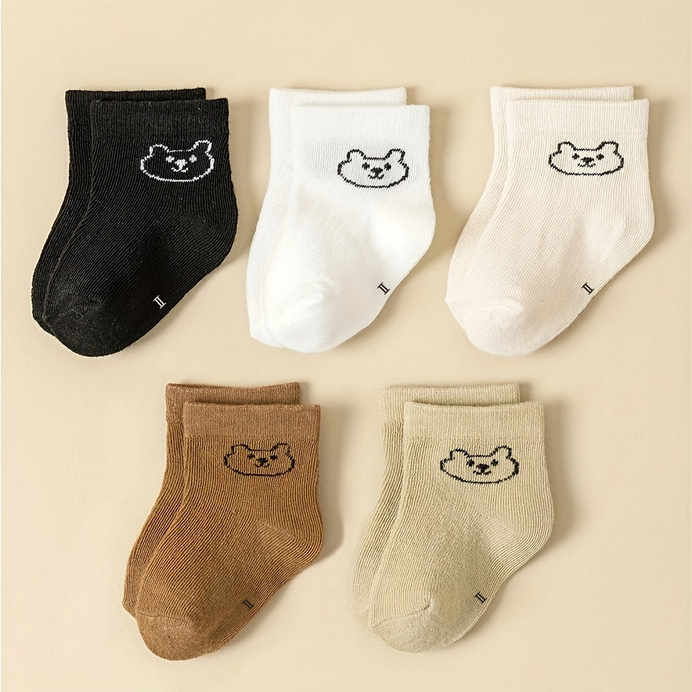 Baby Socks Cartoon Pattern & Solid Color Socks Newborn Toddler Boys Girls Baby Socks Kids Socks 5pairs/set