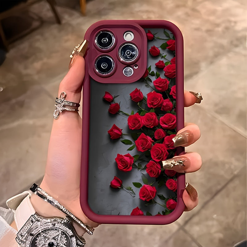 Red Rose Flower High Value and Beauty Mobile Phone Case for iPhone 16/16Pro/16ProMax/16Plus/15/15Plus/15Pro/15ProMax, 14/14Plus/14Pro/14ProMax, 13/13Pro/13ProMax, 12/12Pro/12ProMax, 11/11Pro/11Proamx, 7/8plus, XR/Xs/XsMax