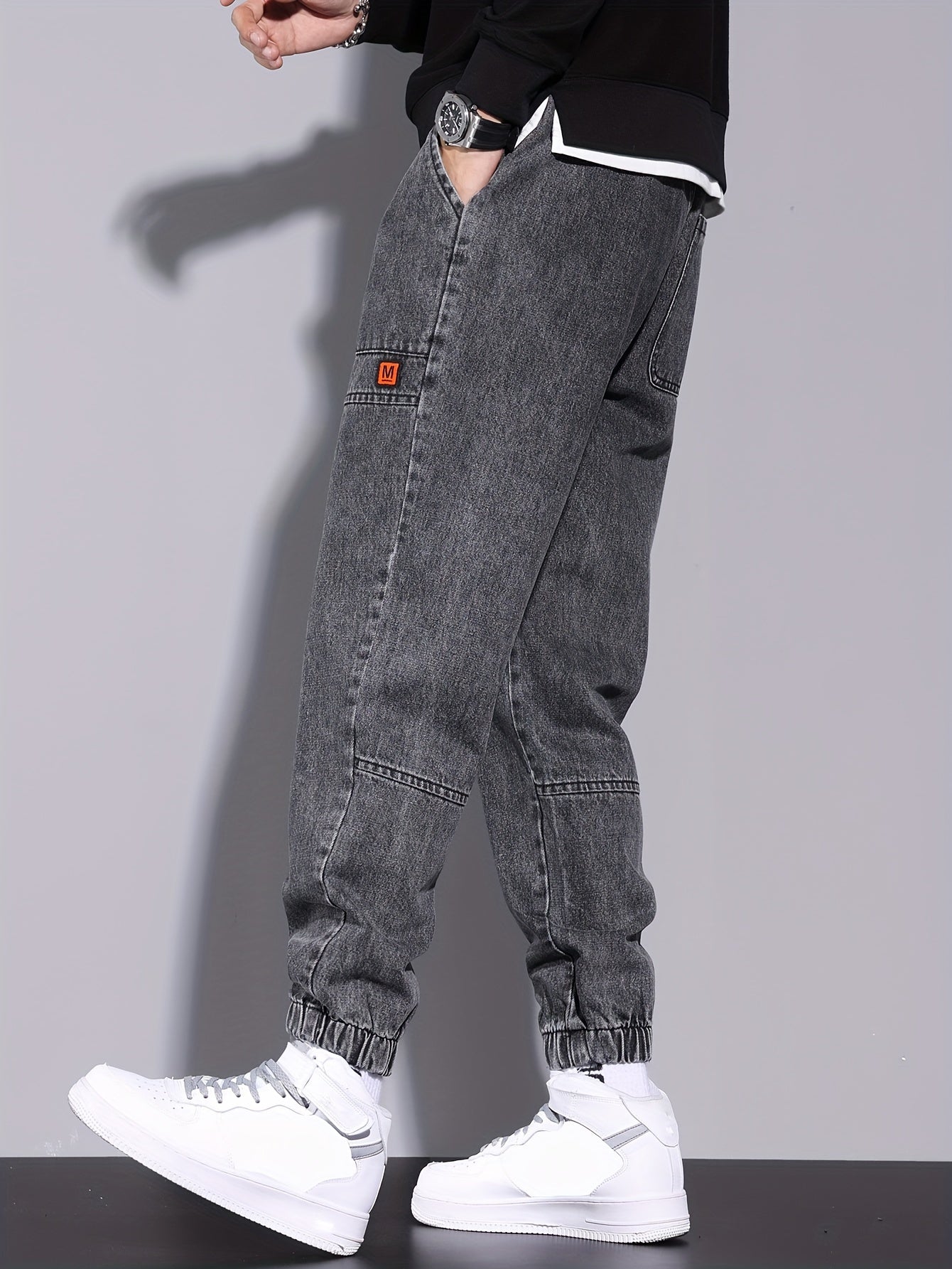 Men's Street Style Harem Jeans - Casual Loose Fit with Elastic Drawstring Waist, Versatile & Stylish for All Seasons