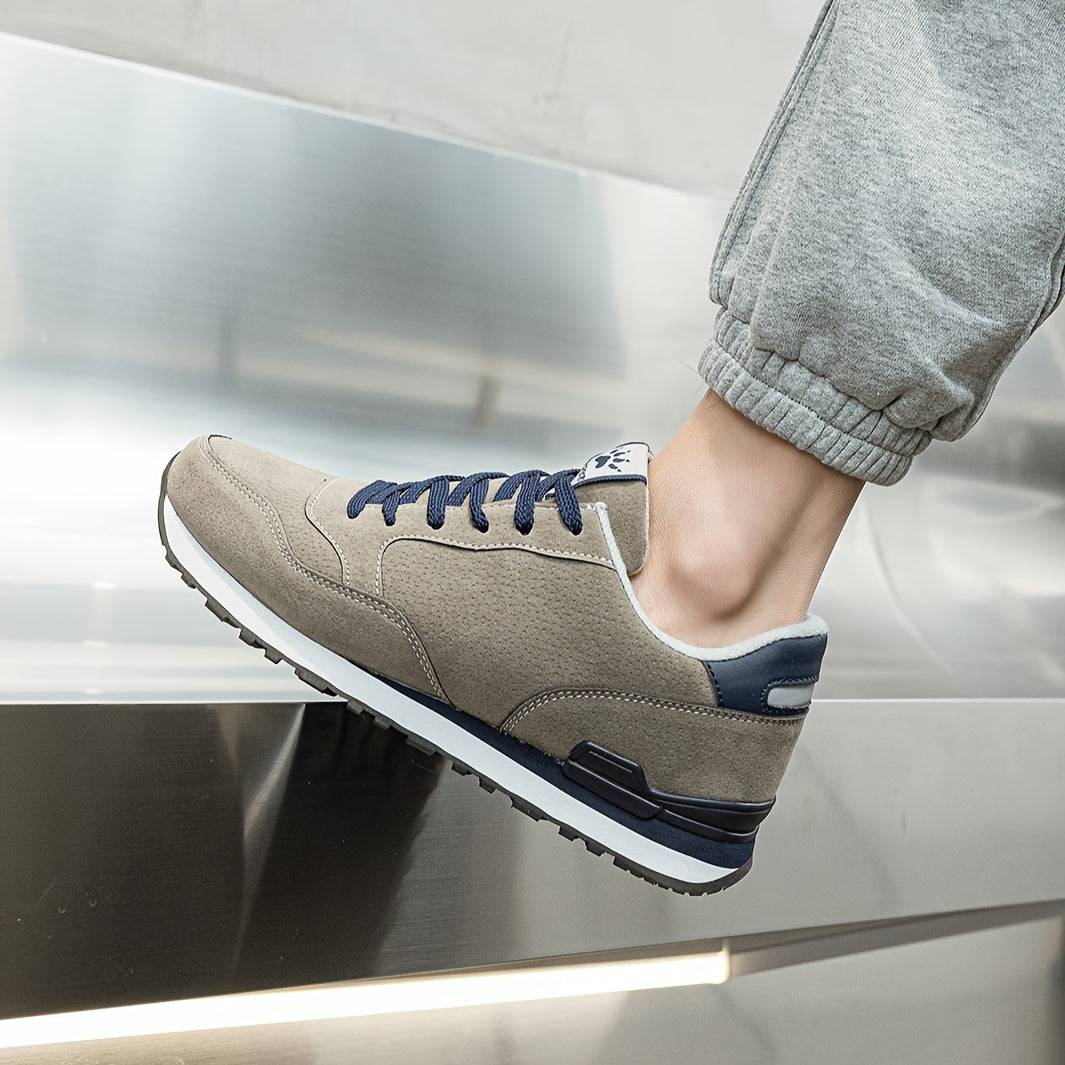 Men's Non-Slip Sneakers - All-Season Lace-Up Sneakers with Cushioned PU Sole, Beige/Blue Accent Low-Top Design for Gym, Hiking, Everyday - Non-Marking Tread, Durable Easy-Clean Casual Shoes, Hiking Sneakers, Gym Footwear, R