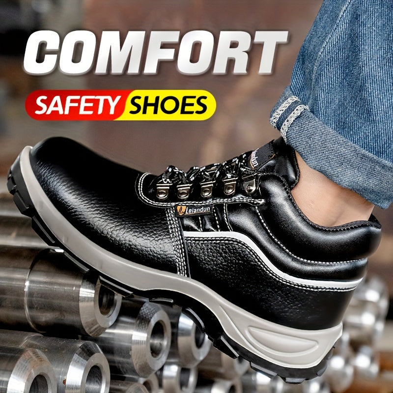 Reinforced Anti-Puncture & Anti-Smashing Safety Work Boots for Men - Heavy-Duty Steel Toe Cap, Anti-Piercing Cushioned Insole, PU Upper & Lining, All-Terrain Traction - Winter/Spring/Fall Construction/Industrial/Construction/