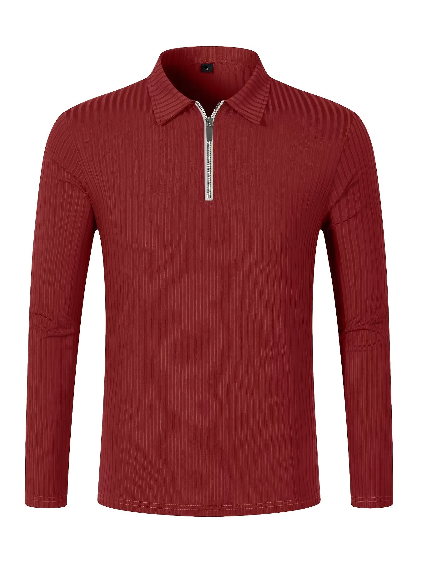Men's Casual Sports Ribbed Long Sleeve Zipper Lapel Golf Shirt, Spring And Fall