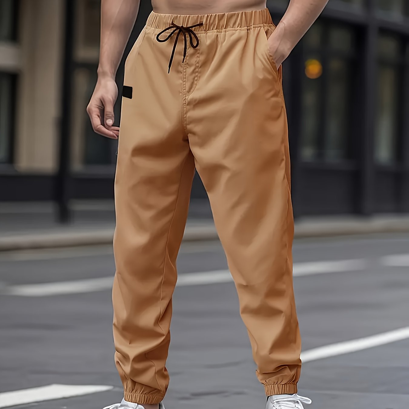 1pc Men'S Casual Cargo Pants, Solid Color Polyester Drawstring Waist, Non-Stretch Woven Fabric, Regular Fit, Polyester Lined, Perfect for Weekend Casual Wear