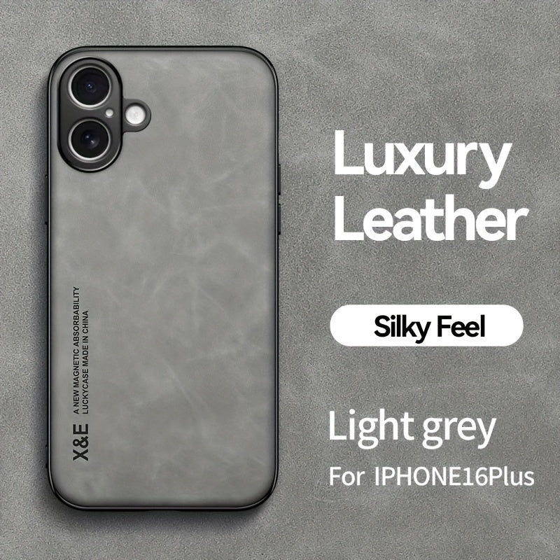 Premium Faux Leather Phone Case - with Built-in Magnetic Iron Sheet, Vehicle magnet, Sheepskin Texture, Ultra-Thin Design for iPhone 16, for iPhone 16 Plus, for iPhone 16 Pro, for iPhone 16 Pro Max