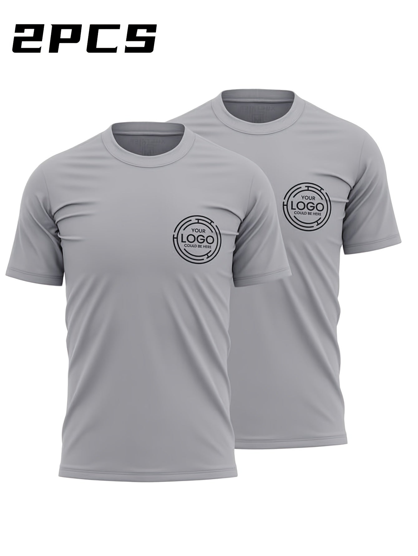2pcs Men's Quick-Dry T-Shirts - Moisture-Wicking Breathable Gym Shirts with Custom Logo Print, Regular Fit Round Neck for Workout Casual Wear, Workout Shirts, Durable Sportswear
