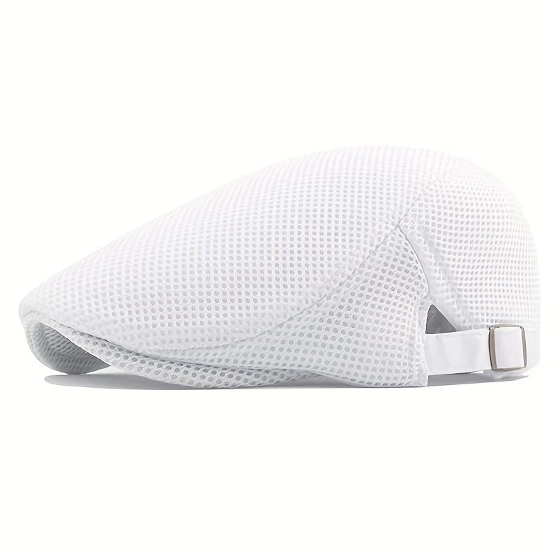 1 Men's Breathable Mesh Beret Hat - Casual Summer Style, 100% Polyester with Adjustable Faux Leather Strap for Comfort Fit