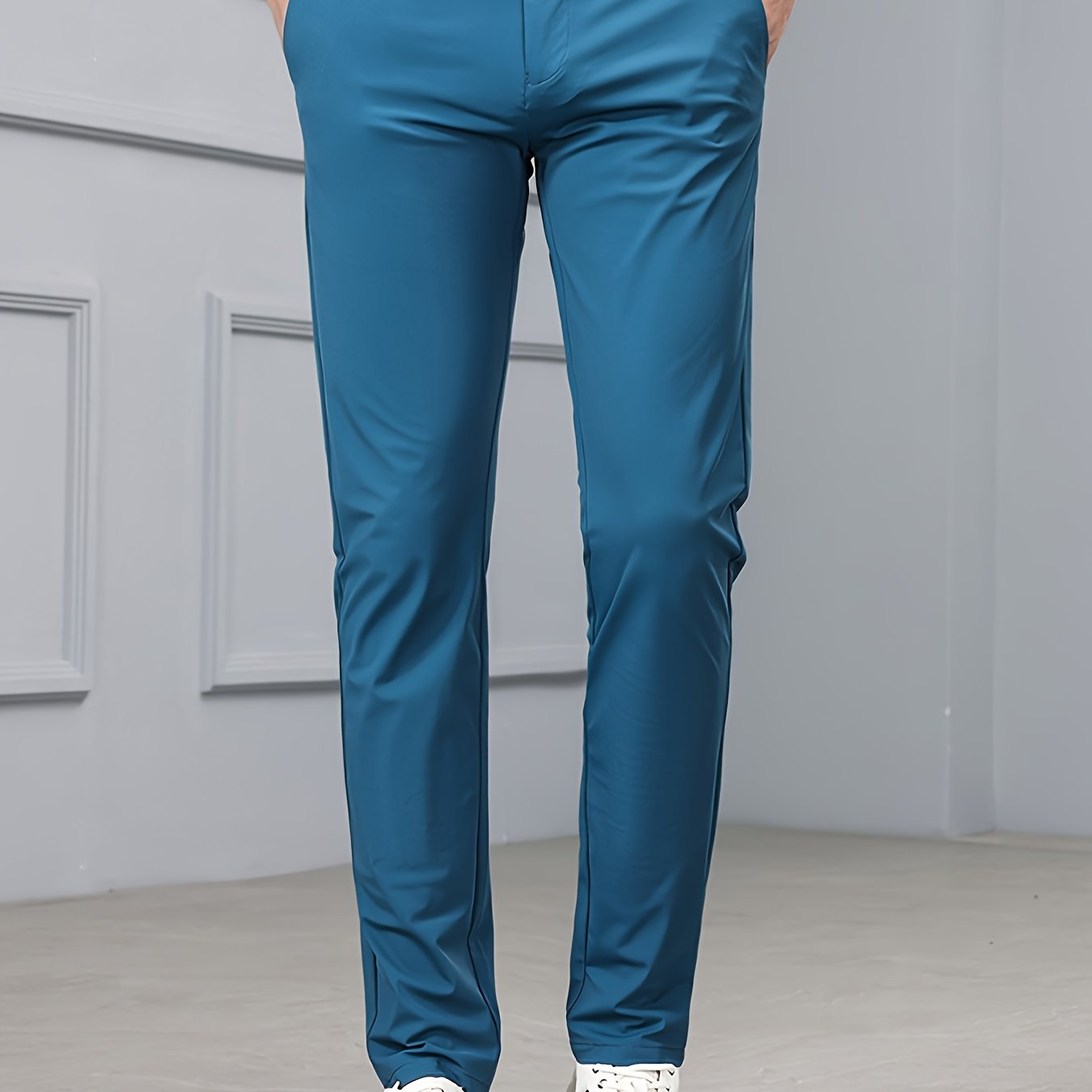 Men's Slim-Fit Stretch Casual Pants with Multiple Pockets - Waterproof, UV Protection, Light Gray, Straight Leg, Nylon Blend for Spring/Fall, Button Closure, Comfortable & Stylish Design, Everyday Comfort Pants | Modern Casua