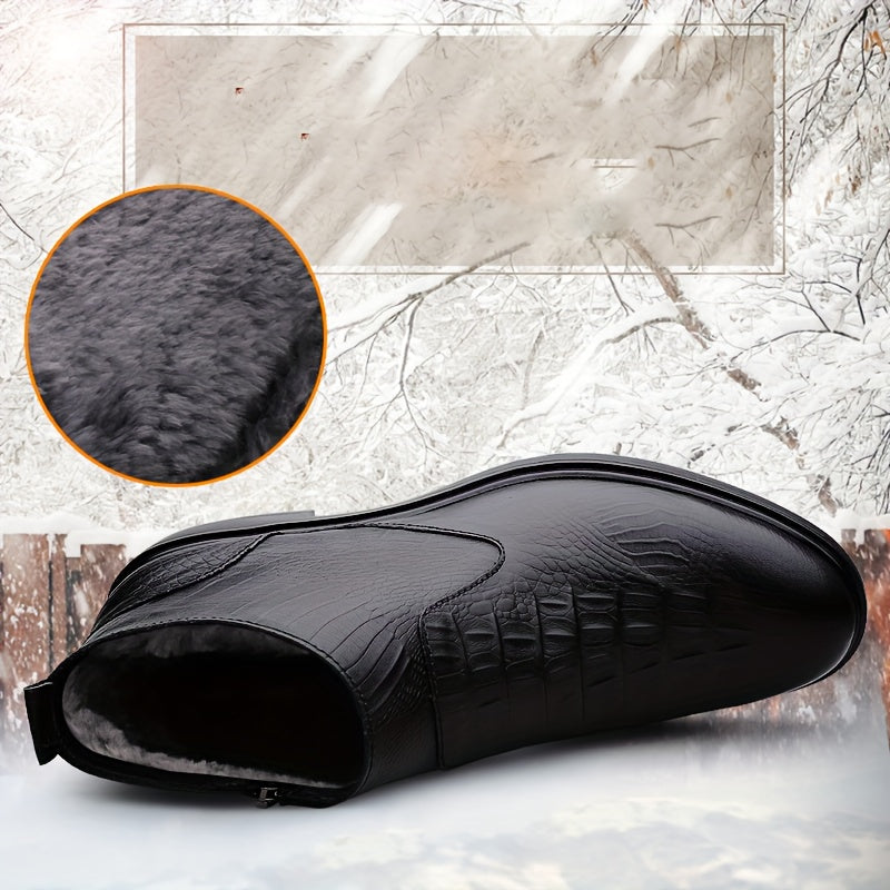 Men'S Genuine Winter Boots - Slip-Resistant Rubber Sole, Zipper Closure, Cushioned Insole - Cold Weather Ankle Boots for Ice, Snow, and Everyday - Black - Ideal for Formal & Casual Outfits, Winter Shoes, Ice Traction Footwear