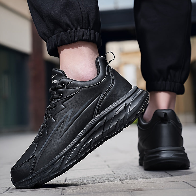 Men's Black Road Running Shoes - Casual Sporty Style, Durable Rubber Sole, Comfortable Fabric Lining, Low-Top Lace-Up Sneakers for All Seasons, Athletic Footwear|Lowtop Sneakers|Comfortable Lining