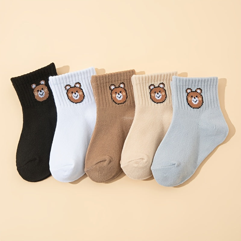 10 Pairs of Cute Little Bear Casual Short Elastic Mid-Calf Socks, Suitable for Newborns And Toddlers, Both Boys And Girls, Perfect for All Seasons.