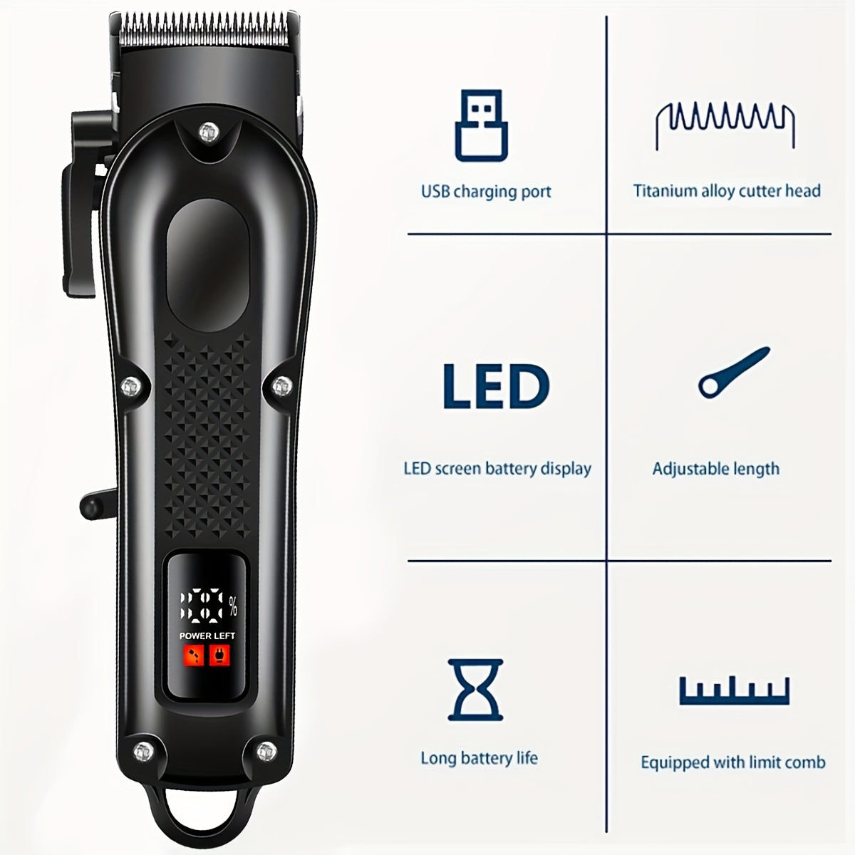 USB-ով լիցքավորվող էլեկտրական մազ կտրող մեքենա | Պրոֆեսիոնալ տնային վարսավիր | Փոխադրելի մազ կտրող մեքենա | Սև դիզայն | Մազերի կտրման նորաձև գործիք | Ժամանակակից մազ կտրող մեքենա | Կոմպակտ մազ կտրող մեքենա