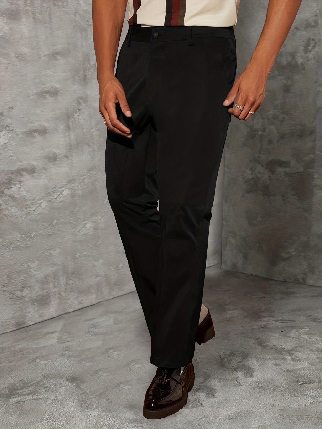 Plus Size Men's Suit Trousers, Classic Solid Pants For Casual Business