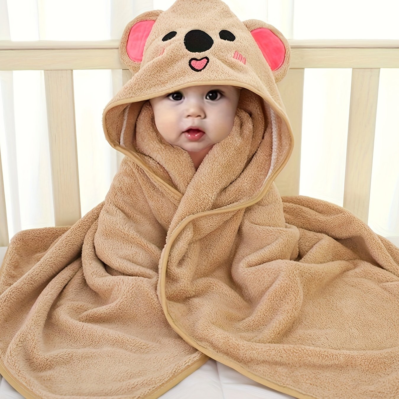 Adorable Animal Design Baby Boy's Soft Hooded Bathrobe - Super Absorbent & Quick-drying Blanket - Suitable For Aged 0-3