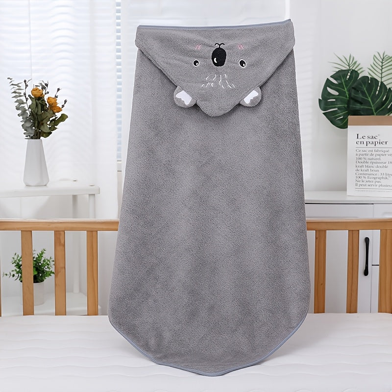 Ultra-Soft Coral Fleece Youngsters' Hooded Bath Towel with Cute Cartoon Animal Design - Super Absorbent & Skin-Friendly, Perfect for Swimming and Showering, Available in White/Blue/Pink/Black, Youngsters's Hooded Towel