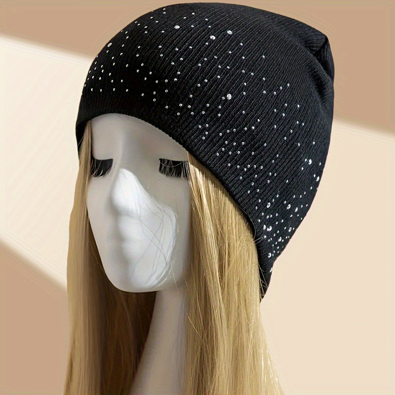 Y2K-Inspired Sparkling Rhinestone Beanie for Women - Breathable, Lightweight Knit Skull Cap with Elastic Fit, Perfect for All Seasons & Outdoor Adventures