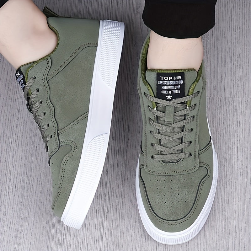 Men's Plus Size Breathable Casual Sneakers - Versatile All-Season Green Skate Shoes with Soft PU/PVC Sole, Lace-Up, Round Toe Design for Business & Social Events