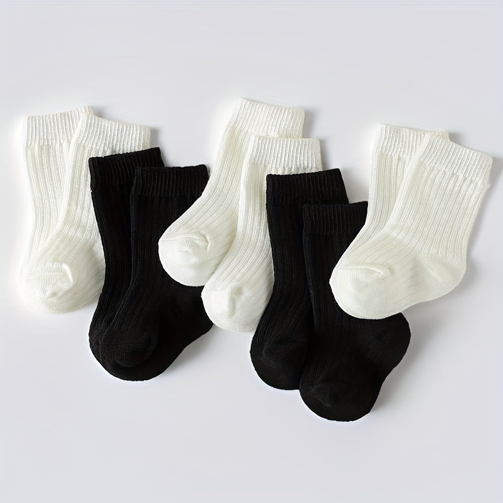 5-Pack Unisex Baby Toddler Mid-Calf Socks, Breathable Polyester Knit, Non-Slip, Hand Wash Only, All-Season Sports Socks