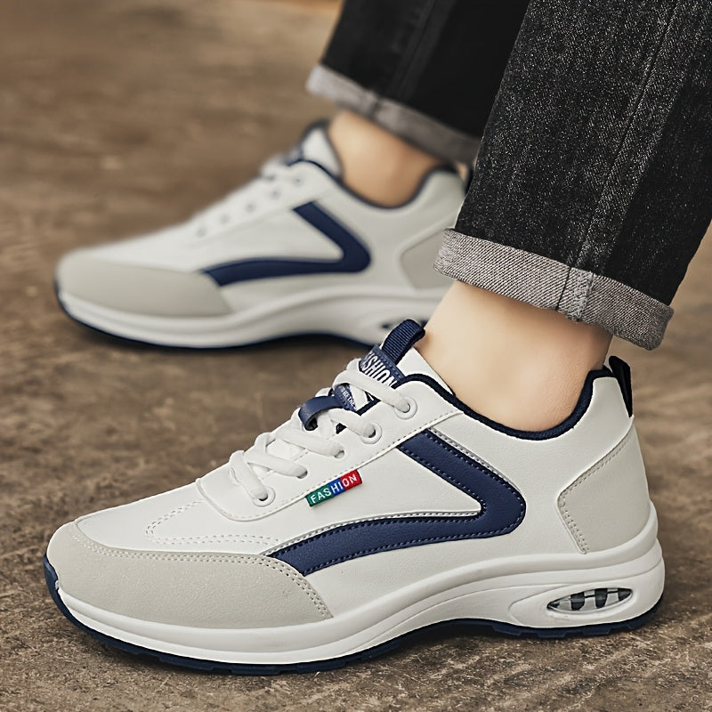 Men's Casual Skate Sneakers - Low-Top Breathable PU & Fabric Upper, Durable PVC Sole, Black/White Colorway for All-Season Urban Streetwear & Light Sports, Everyday Footwear | Sleek Sneaker Design | Fabric Lined Interior, Skat