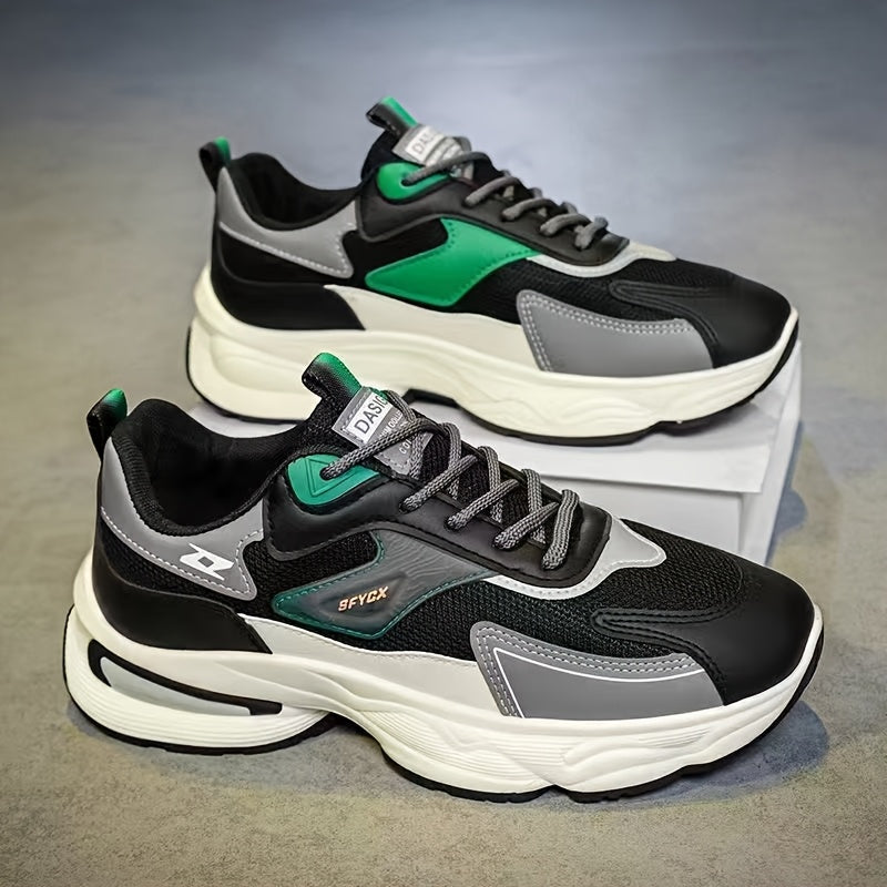Men'S Casual Sports Shoes - Thick-Soled Lace-Up Sneakers with Synthetic Upper, Cushioned EVA Insole PVC Sole for Outdoor Hiking, Running, Gym - All-Season Comfort in Beige/Black, Brown/White, Green/White, Versatile Trainers