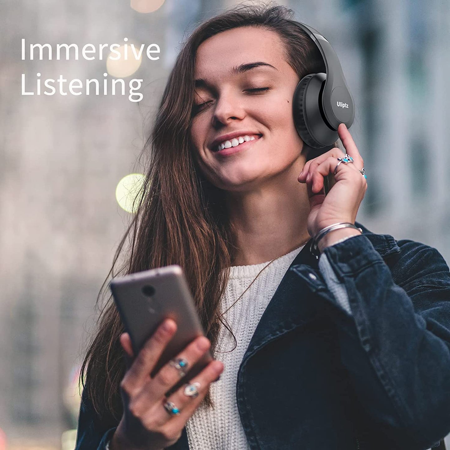 Uliptz Wireless Bluetooth Headphones, 65H Playtime, 6 EQ Sound Modes, Hifi Stereo over Ear Headphones with Microphone, Foldable Lightweight Bluetooth 5.3 Headphones for Travel/Office/Cellphone/Pc