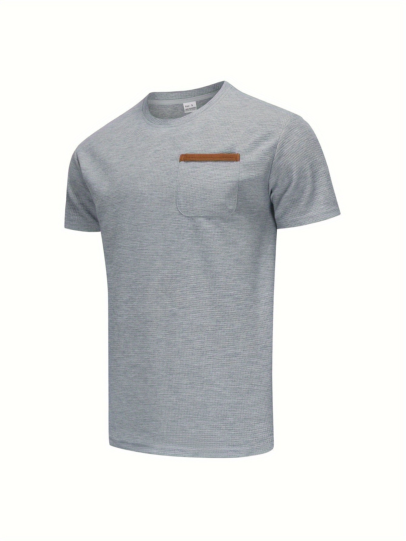 Men's Solid T-shirt With Chest Pocket, Casual Short Sleeve Crew Neck Tee, Men's Clothing For Summer Outdoor