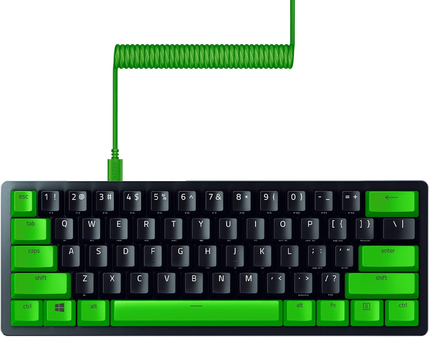 Razer Huntsman Mini 60% Gaming Keyboard + PBT Keycap + Coiled Cable Upgrade Set Bundle: Mercury White/Clicky Optical - Quartz Pink