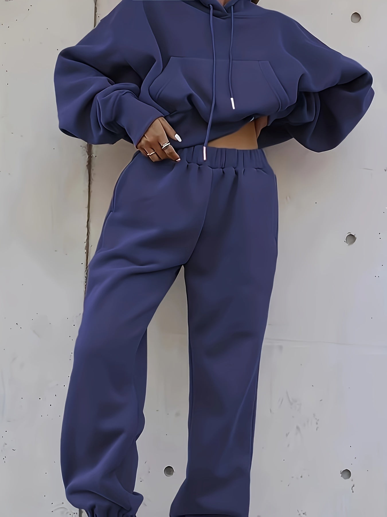 Cozy Fleece-Lined Hoodie & Joggers Set for Women - Casual Solid Color, Long Sleeve with Drawstring Waist, Machine Washable - Perfect for Fall/Winter