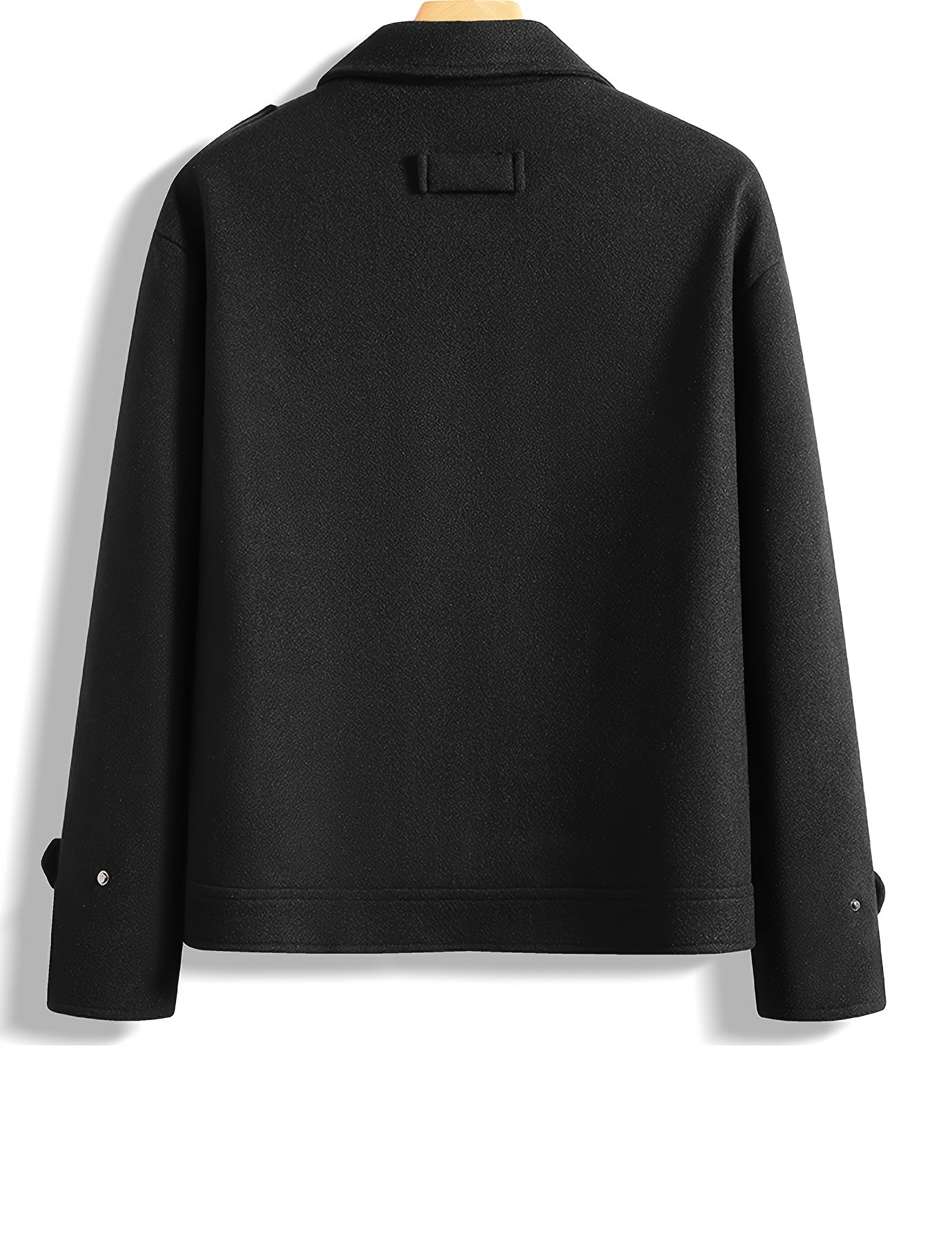 Men's Stylish Autumn/Winter Warm Polyester Casual Jacket with Lapel Collar, Zipper Closure, and Pockets - 100% Polyester Solid Color Loose Fit Coat