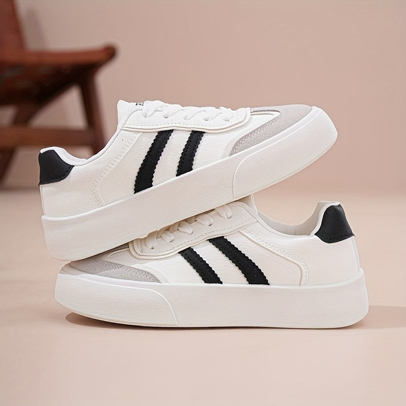 2024 New Arrival Women'S Casual Sneakers with Stripes, All-Season, Low Top, Lace-Up Closure, Plain Toe, Man Made Upper, Fabric Inner, PVC Sole, Non-Woven Fabric Insole