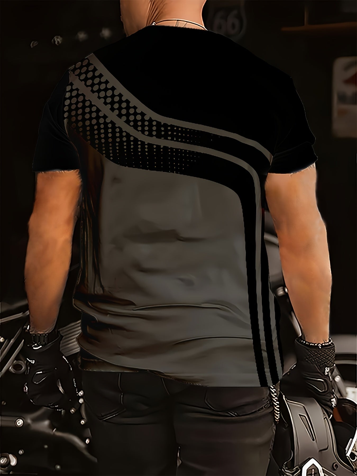 Men's Stylish Black & Grey Striped 3D Print T-Shirt - Round Neck Short Sleeve, Summer Casual Wear, Polyester Blend, Machine Washable, Modern Gradient Design for Everyday Outings