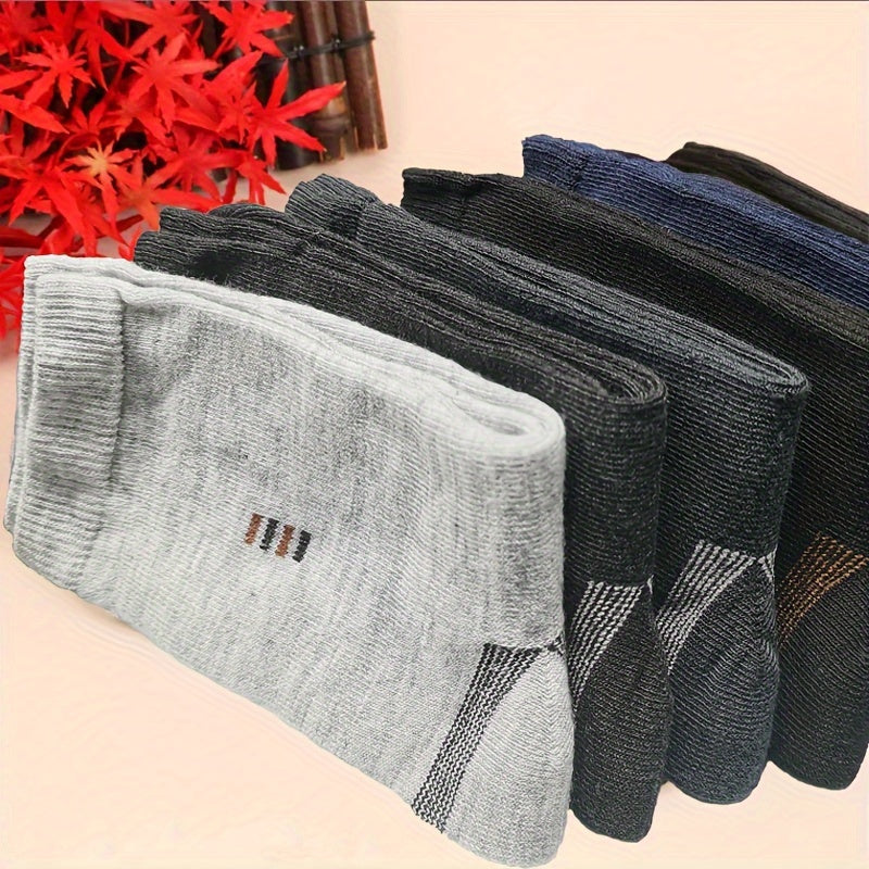 5 Pairs of Men'S Long Socks - Soft, Comfortable, Durable, Casual, Simple Fashion in Black, Large Size, Mid-Calf Length