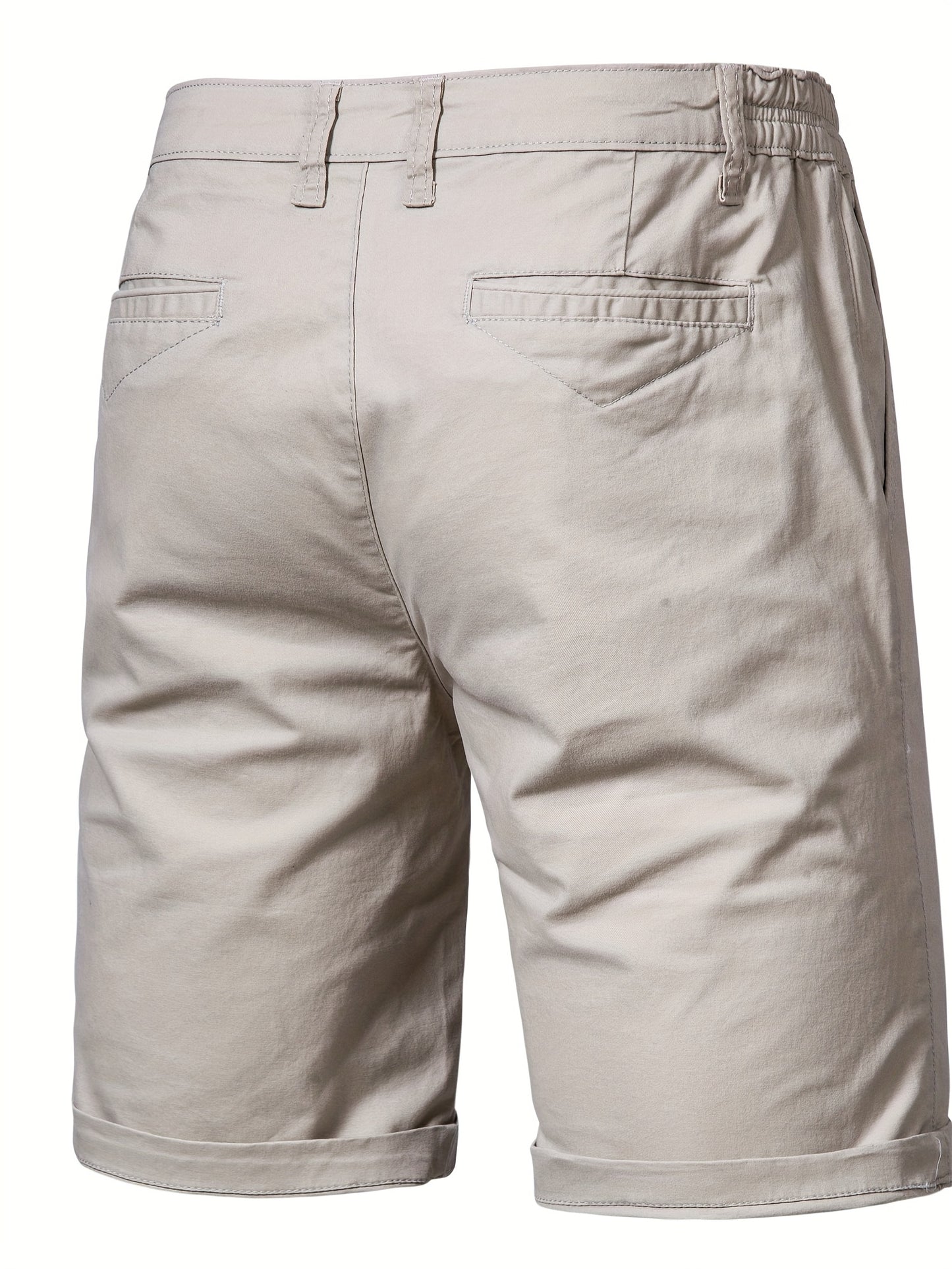 Men's Classic Fit Cotton Twill Flat Front Solid Chino Short With Slant Pockets And Elastic Waist