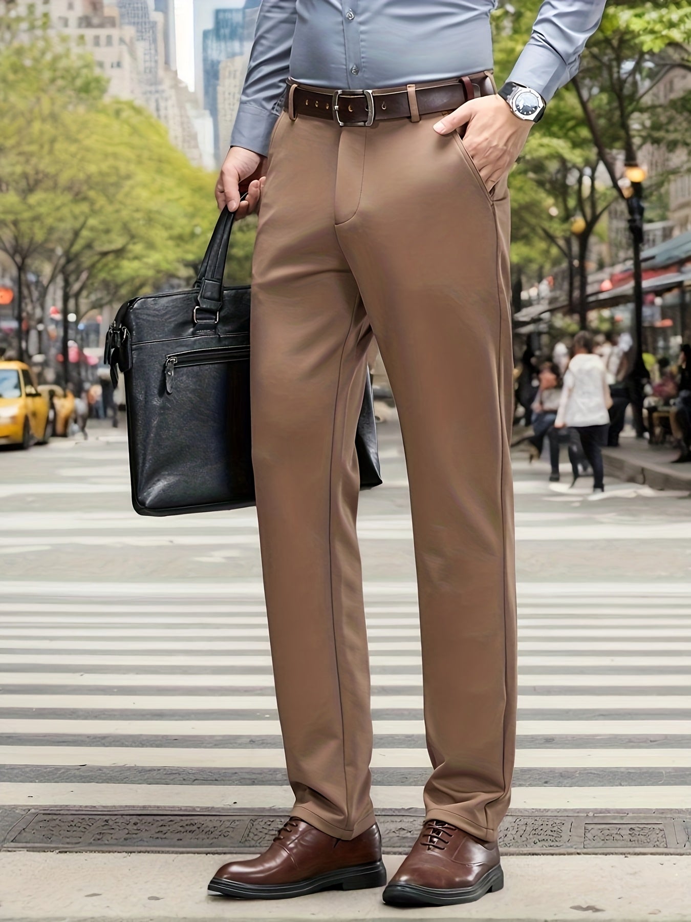 Men's Classic Solid Color Dress Pants - Comfort Fit, All-Season Polyester Blend, Machine Washable - Perfect for Business & Casual Wear