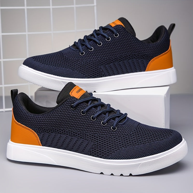 Men's Trendy Woven Knit Breathable Skate Shoes, Comfy Non Slip Lace Up Sneakers For Men's Outdoor Activities