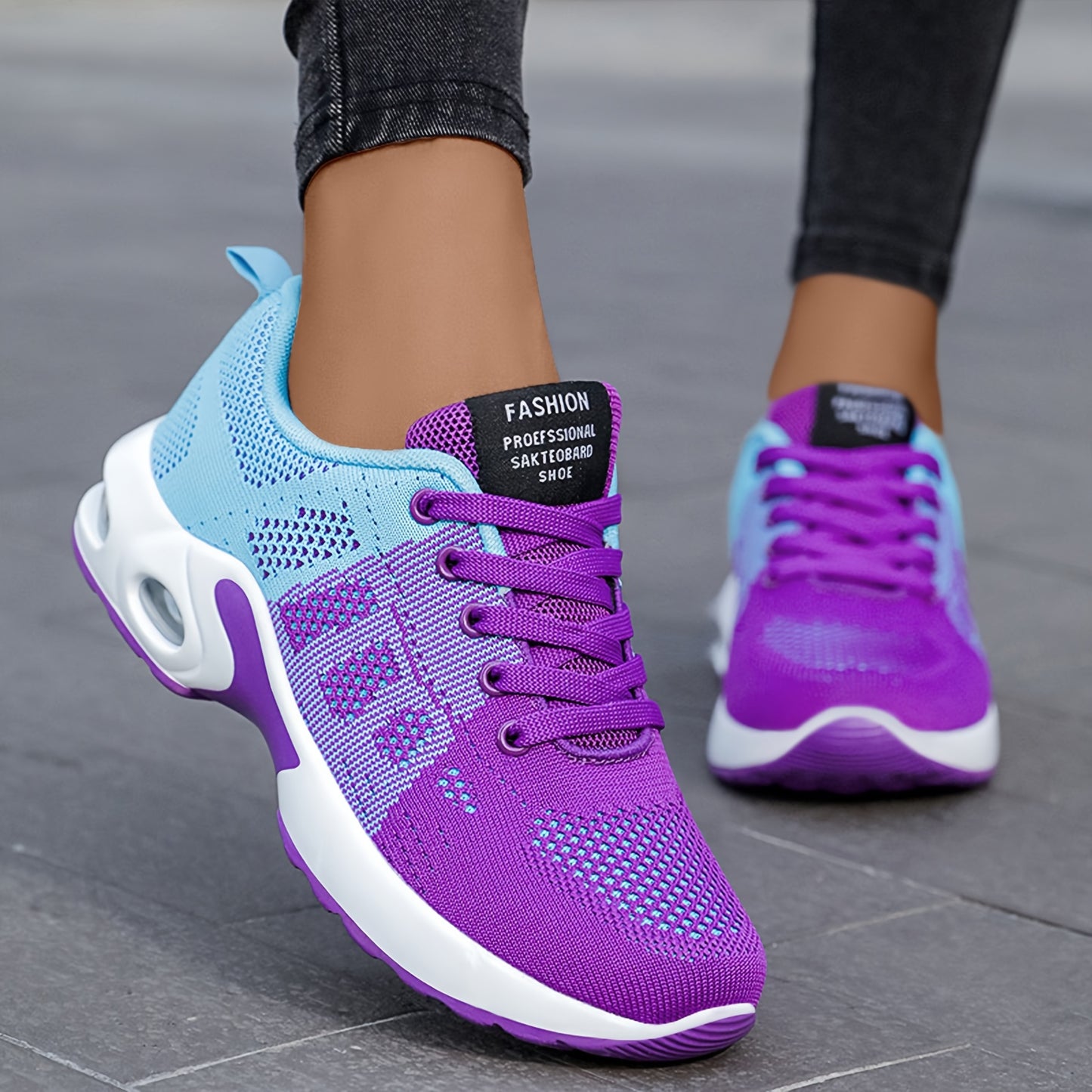 Women's Breathable Knit Running Shoes with Air Cushion - Lightweight Casual Sneakers, Black Mesh Upper, Comfortable Low-Top Design for All-Day Wear