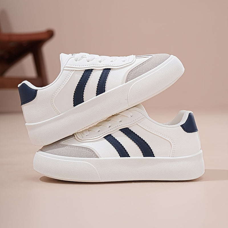 2024 New Arrival Women'S Casual Sneakers with Stripes, All-Season, Low Top, Lace-Up Closure, Plain Toe, Man Made Upper, Fabric Inner, PVC Sole, Non-Woven Fabric Insole