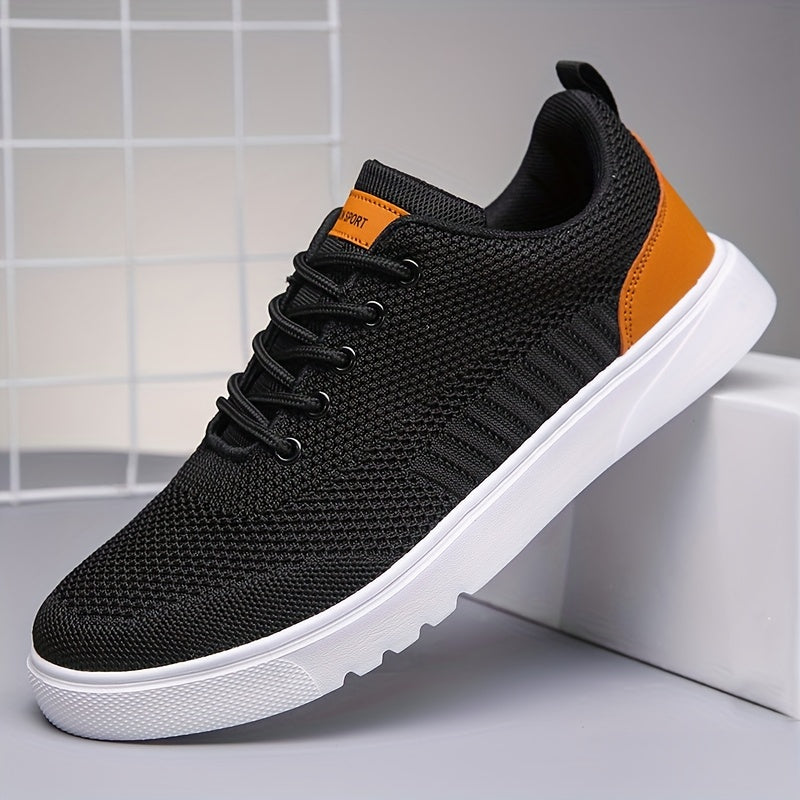 Men's Trendy Woven Knit Breathable Skate Shoes, Comfy Non Slip Lace Up Sneakers For Men's Outdoor Activities