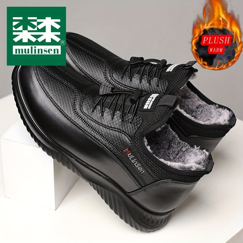 Mulinsen Men's Winter Snow Boots - Warm Fleece Lined, Anti-Slip, Durable Lace-Up Ankle Hiking Shoes with Elastic Shoelaces for Outdoor Adventures, Mulinsen