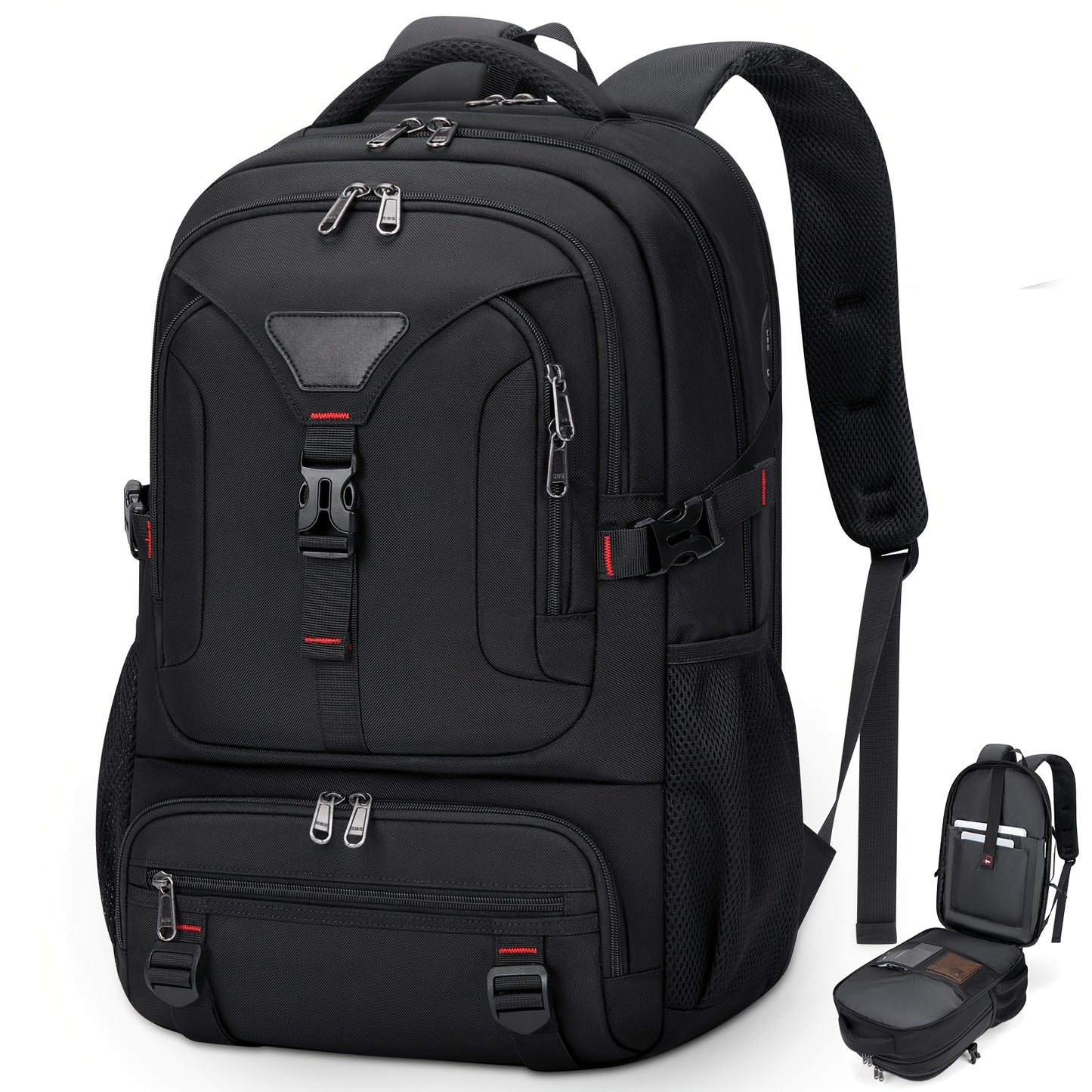 NUBILY 17.3-Inch Men'S Laptop Backpack, 50L Travel Pack, Large Work Backpack for School, College, Business - Non-Food Contact, Black Oxford Fabric with Mesh Windows, Zipper Closure, TSA-Compliant, College Backpack Sleek Bac