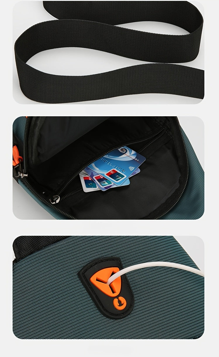 Stylish Men's chest bag with lightweight canvas material, available in black, gray, and blue. Fashionable casual waist pack for outdoor sports, perfect as a gift for men