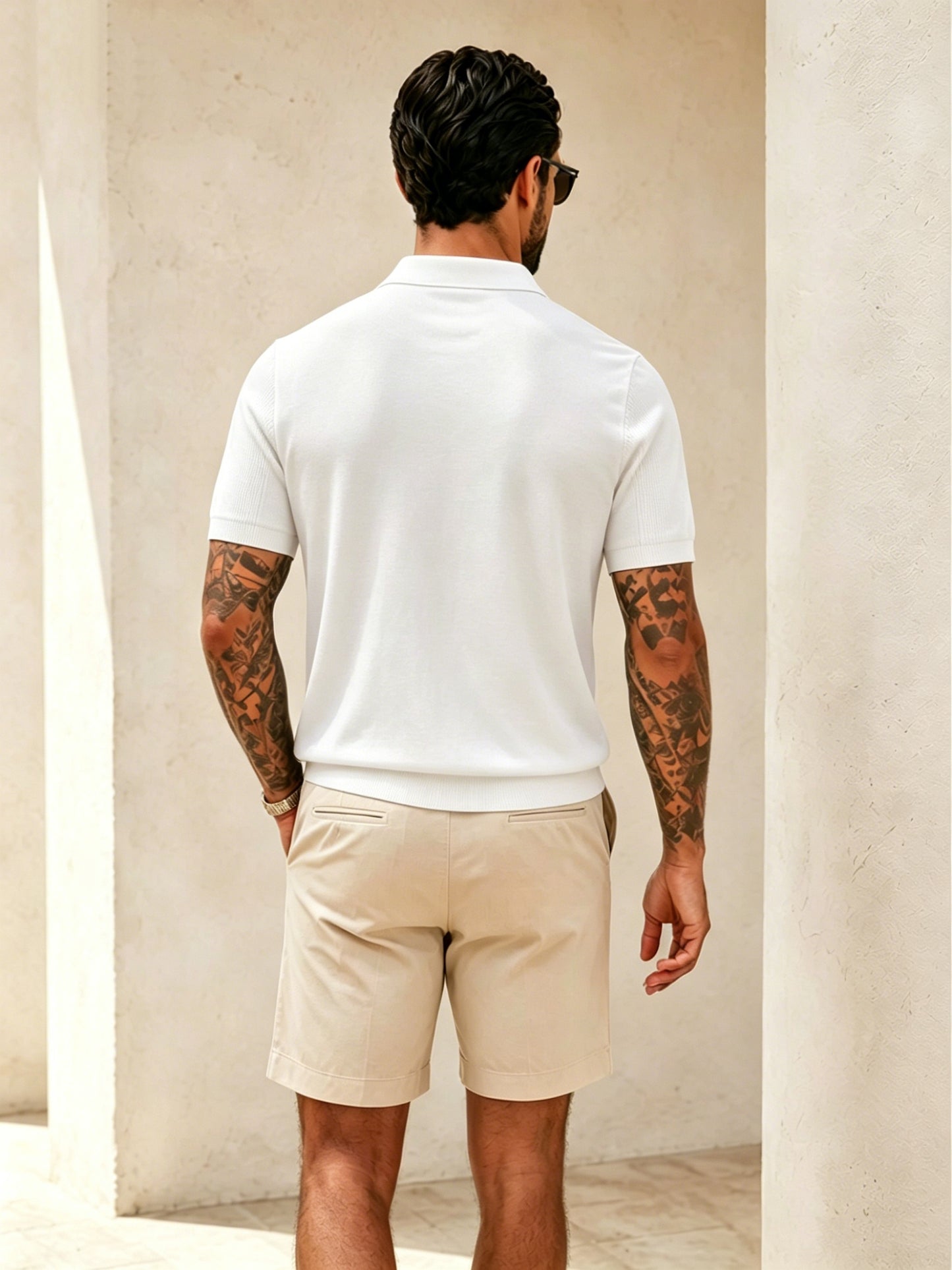 Men's Summer Knit Polo Shirt, Slim Fit Short Sleeve, Breathable