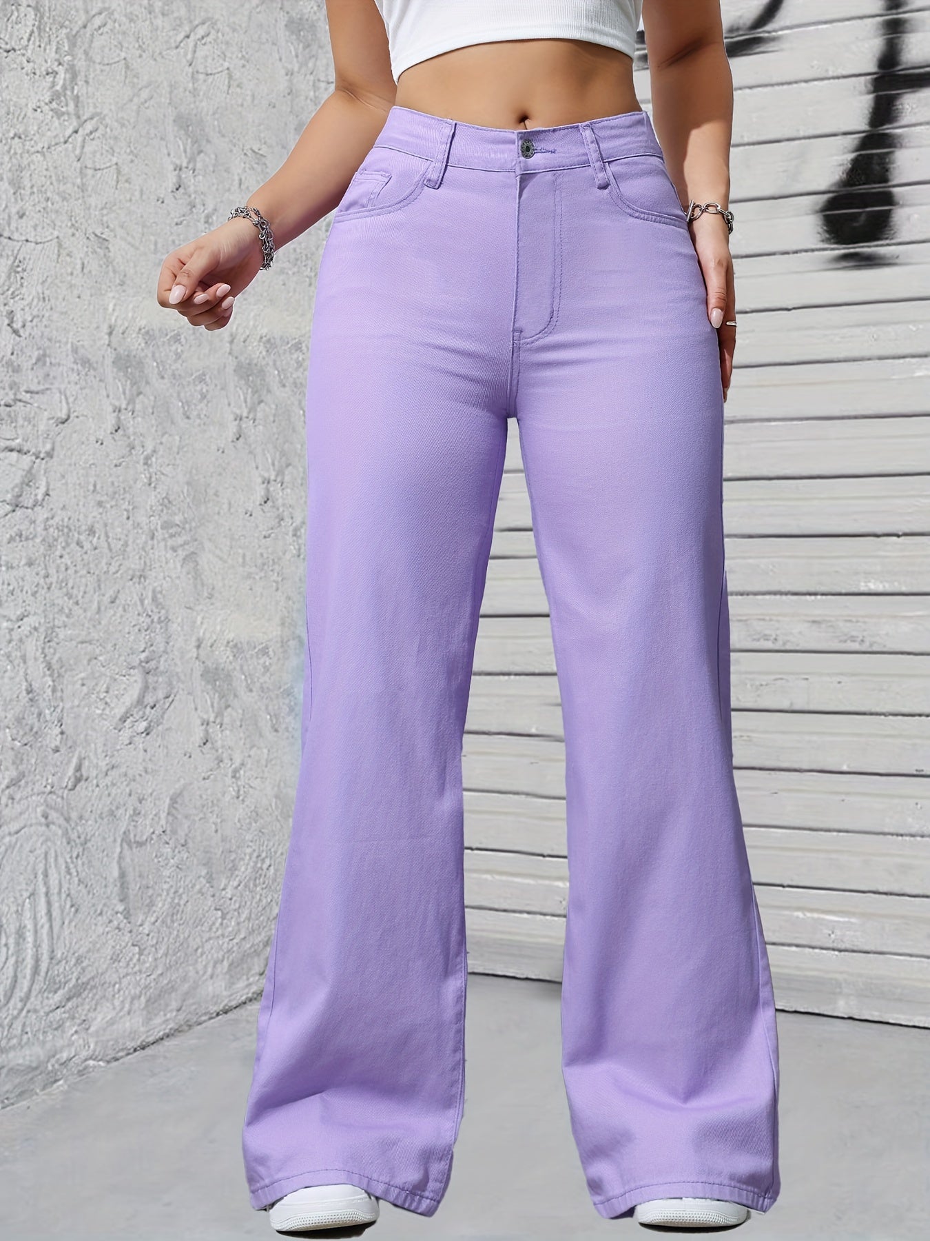 Chic Magenta բարձր գոտկատեղով լայն ոտքերով ջինսեր կանանց համար.